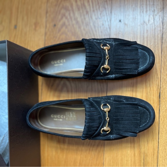 Gucci Black Suede Loafers with Gold Horsebit - Picture 6 of 7